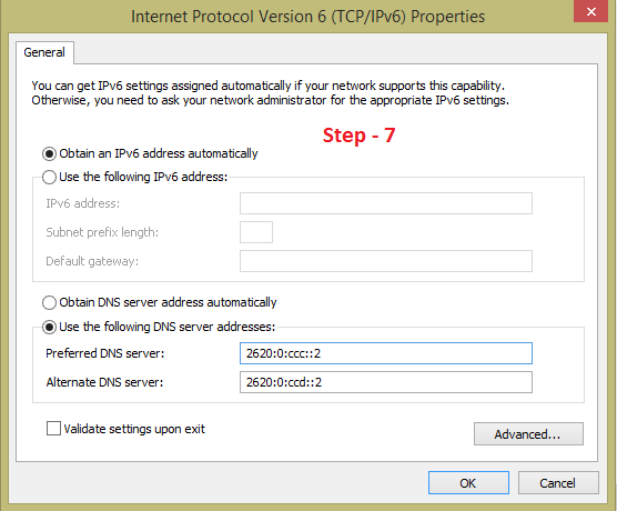 change internet protocol version 6 with open dns to increase the speed of your internet