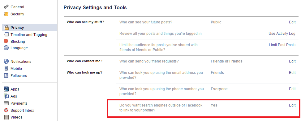 Secure your Facebook profile from appearing on Search Engines