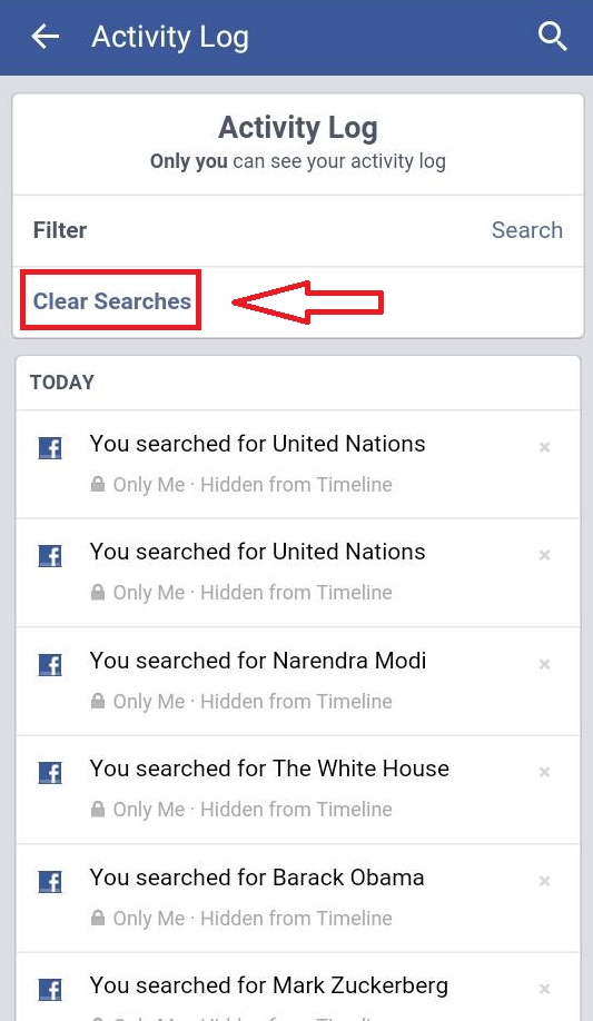 How to clear your facebook search history from activity log