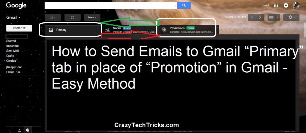 How to Send Emails to Gmail “Primary” tab in place of “Promotion” in Gmail - Easy Method