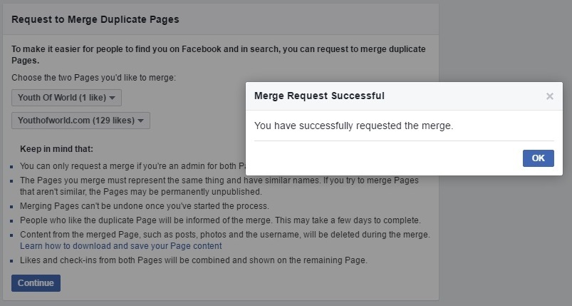 Facebook pages will be merged