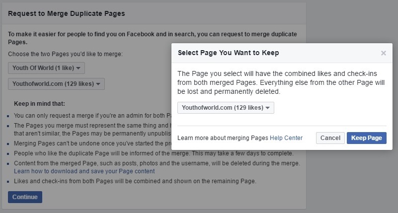 select the page you want to keep and click on keep the page