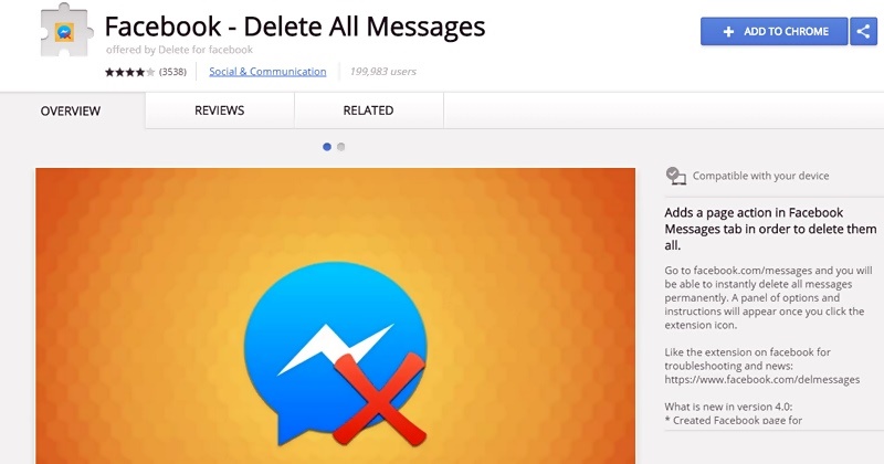 Facebook fast delete messages for android