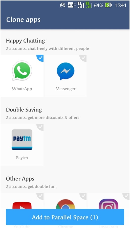 Launch the application automatically take you to its Clone Apps screen - How to Use 2 WhatsApp in Dual SIM Phone - Updated 2018