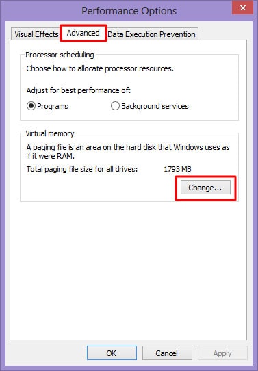 click on Advanced, then click on Change - How to Increase RAM on Laptop-PC Windows 10, 8.1, 8, 7 & XP for FREE – 2 Methods