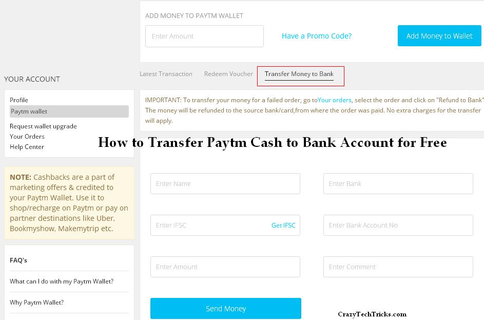 Transfer Paytm Cash to Bank Account