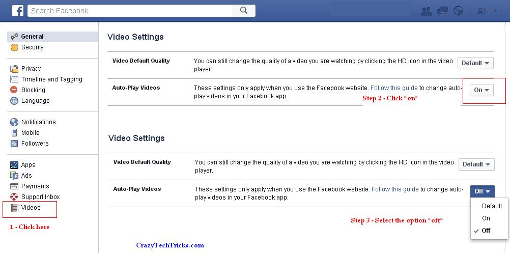 disable Facebook Autoplay Video