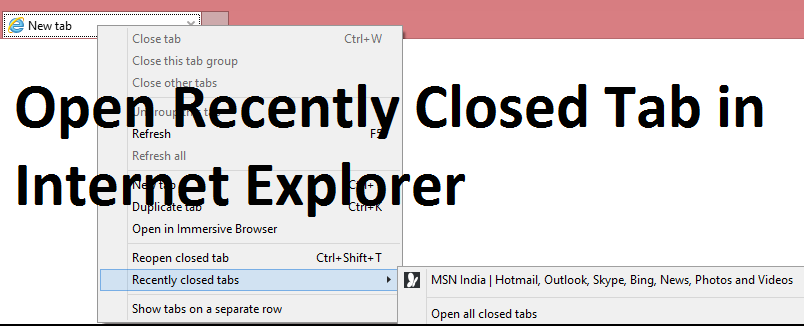 Open Recently Closed Tab in Internet Explorer