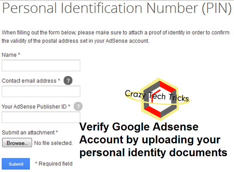 Verify Google Adsense Account by uploading your personal identity documents