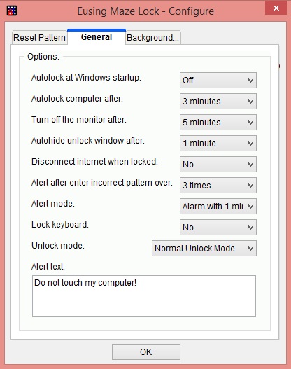 configure general settings of pattern lock - Set Pattern Lock on Windows OS 7, 8, 8.1 and 10