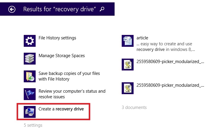 search recovery drive on your computer