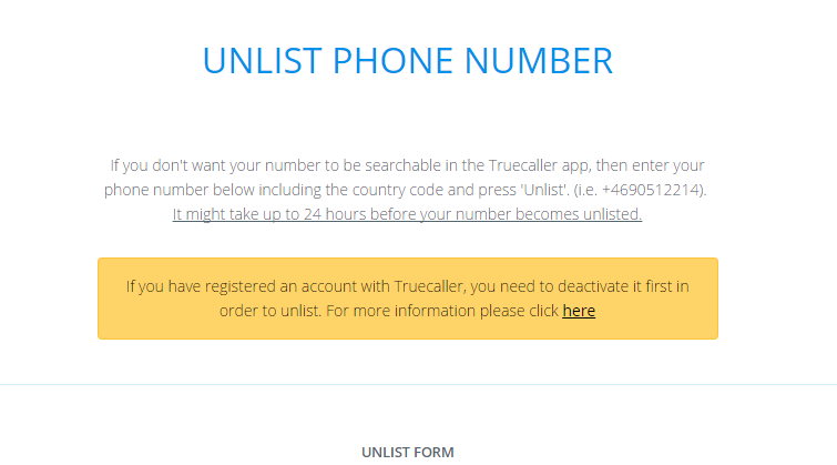 Unlist Phone Number to Remove your Number From Truecaller