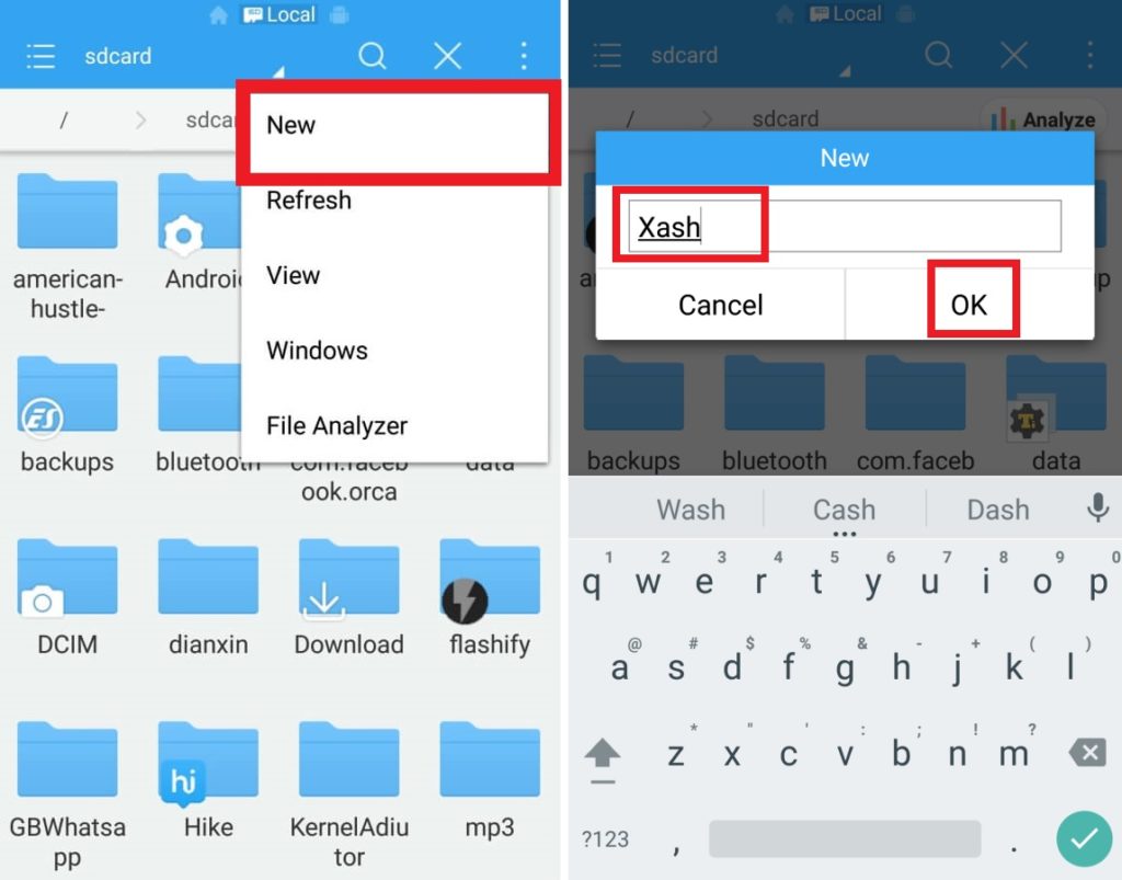 create a folder with name XASH in ES File Explorer to Install Counter Strike on your Android Phone