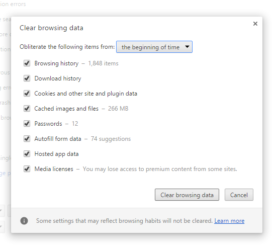 Clearing Browsing Data to make Google Chrome faster
