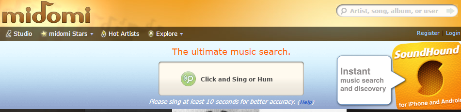 Sing or Hum” button to find Song Recognition Online
