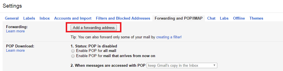 click on “Forwarding and POP-IMAP” tab to Enable Gmail Forwarding