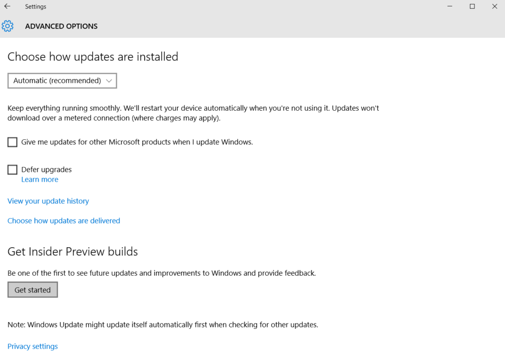 Select “Get Started” under the Windows Insider Preview Builds.