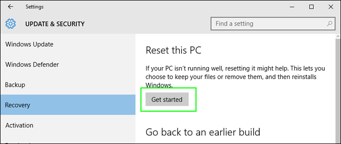 Click on the Get Started button under Reset this PC option- How to Reset Windows 10 on PC-Laptop Without any Software- CD or Password