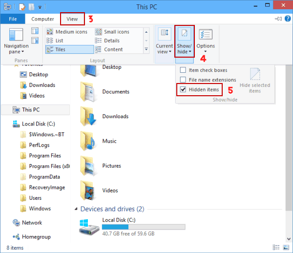 check the checkbox of Hidden items - How to Show Hidden Files in Windows 10