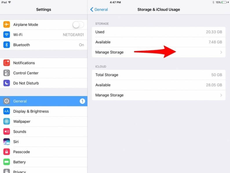 click on Manage Storage - Delete an App from iPad by using Settings - How to Delete Apps on iPad that Cannot be Deleted