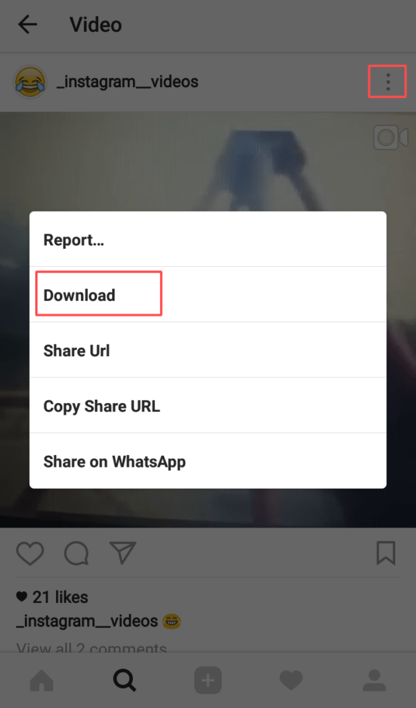 click on three dots placed at the top of that video- How to Download Private Instagram Videos Android - Instagram Video Download