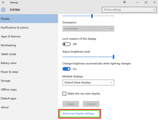 on the next page click on the Advanced Display settings which are on the bottom-right side. - How to Calibrate the Monitor in Windows 10