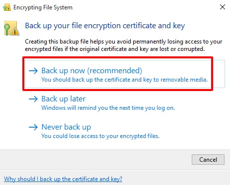 Directly, configure it using any empty Pendrive to take backup of it - How to Encrypt a File in Windows 10 - Encrypt Folder Windows 10