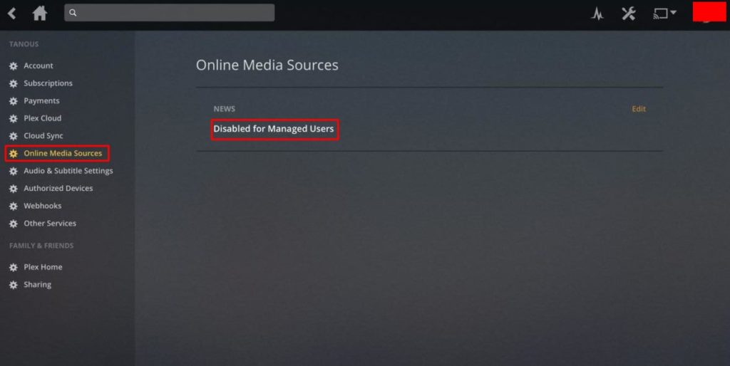 From the right side click on Disabled for managed users - How to Disable Plex News - Best Method