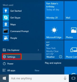click on Settings - How to Uninstall Programs in Windows 10