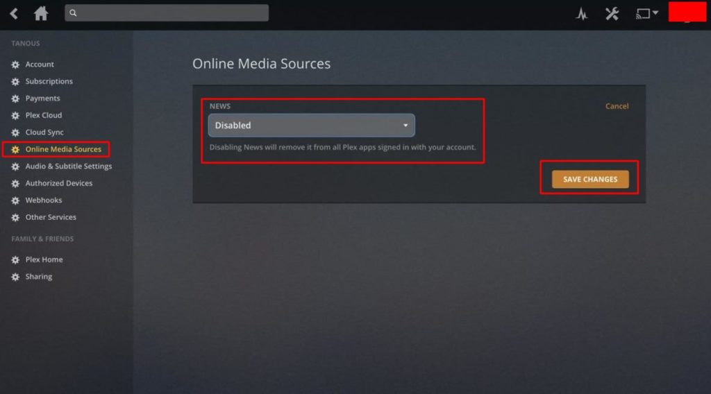 click on the drop-down menu then, click Disable and Save Changes - How to Disable Plex News - Best Method