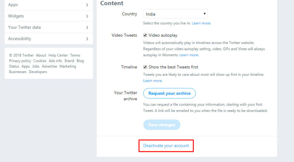 scroll down and click on the Deactivate your account button.-How to Delete a Twitter Account Permanently