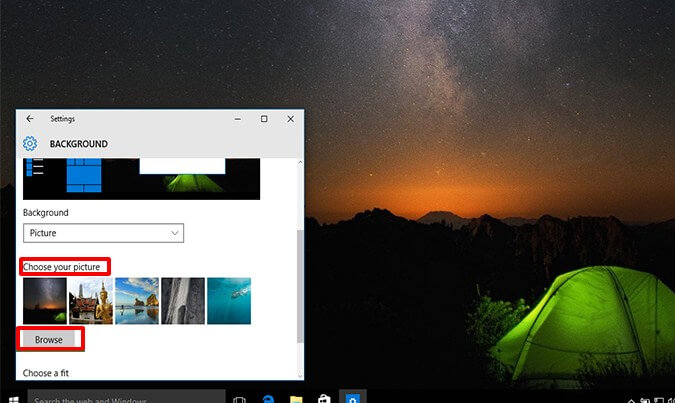 choose your image from the list or use Browse option- How to Change Your Windows 10 Background Pictures