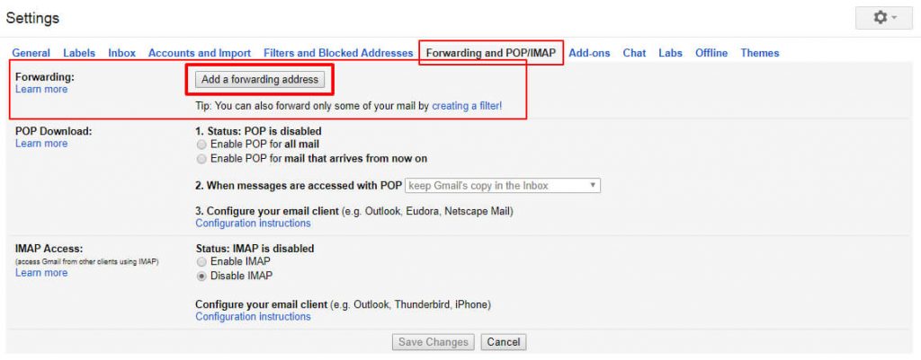 How to Use Gmail With Outlook 2007, 2010 – Top 3 Best Methods - Method 3 – By Email Forwarding - click on Forwarding and POP-IMAP tab.