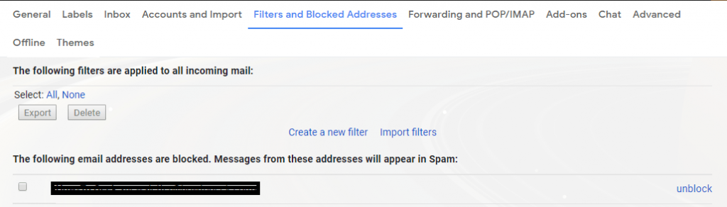How to Unblock someone on Gmail - Now select Filter and Blocked Addresses