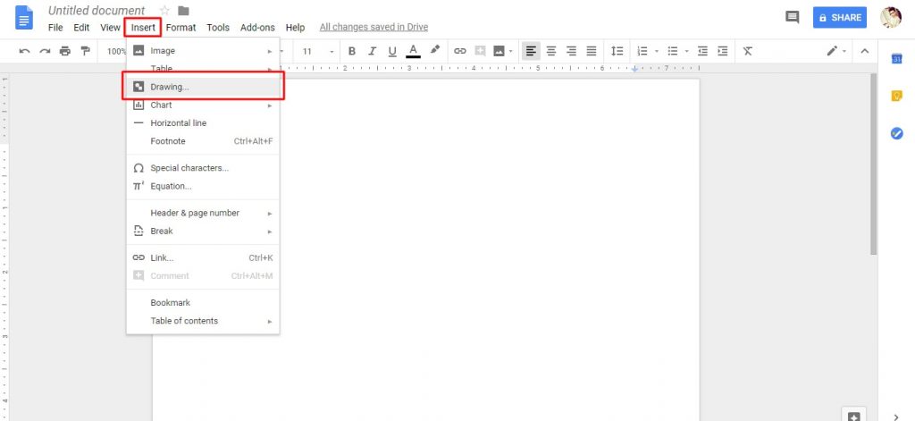 click on Insert then click on Drawing - How to Create and Add a Text Box in Google Docs - Add Shapes Too