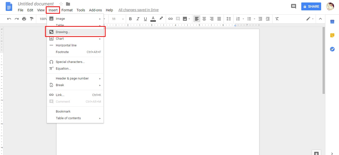 inserting text box on google docs