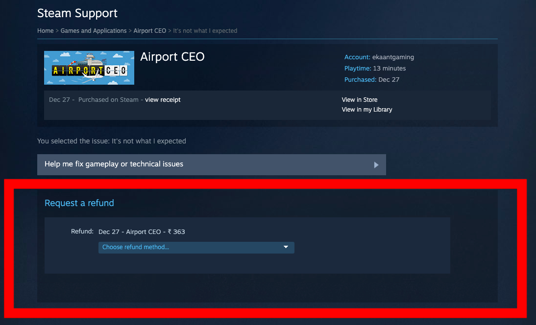 how to get a refund on steam