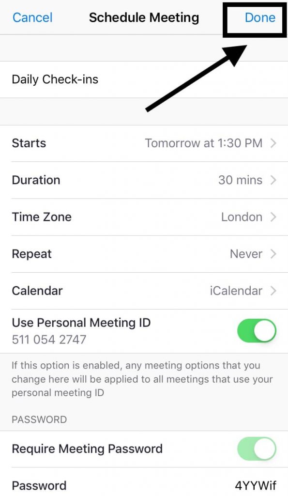 Fill out the Meeting details, about topic, description, duration and time zone