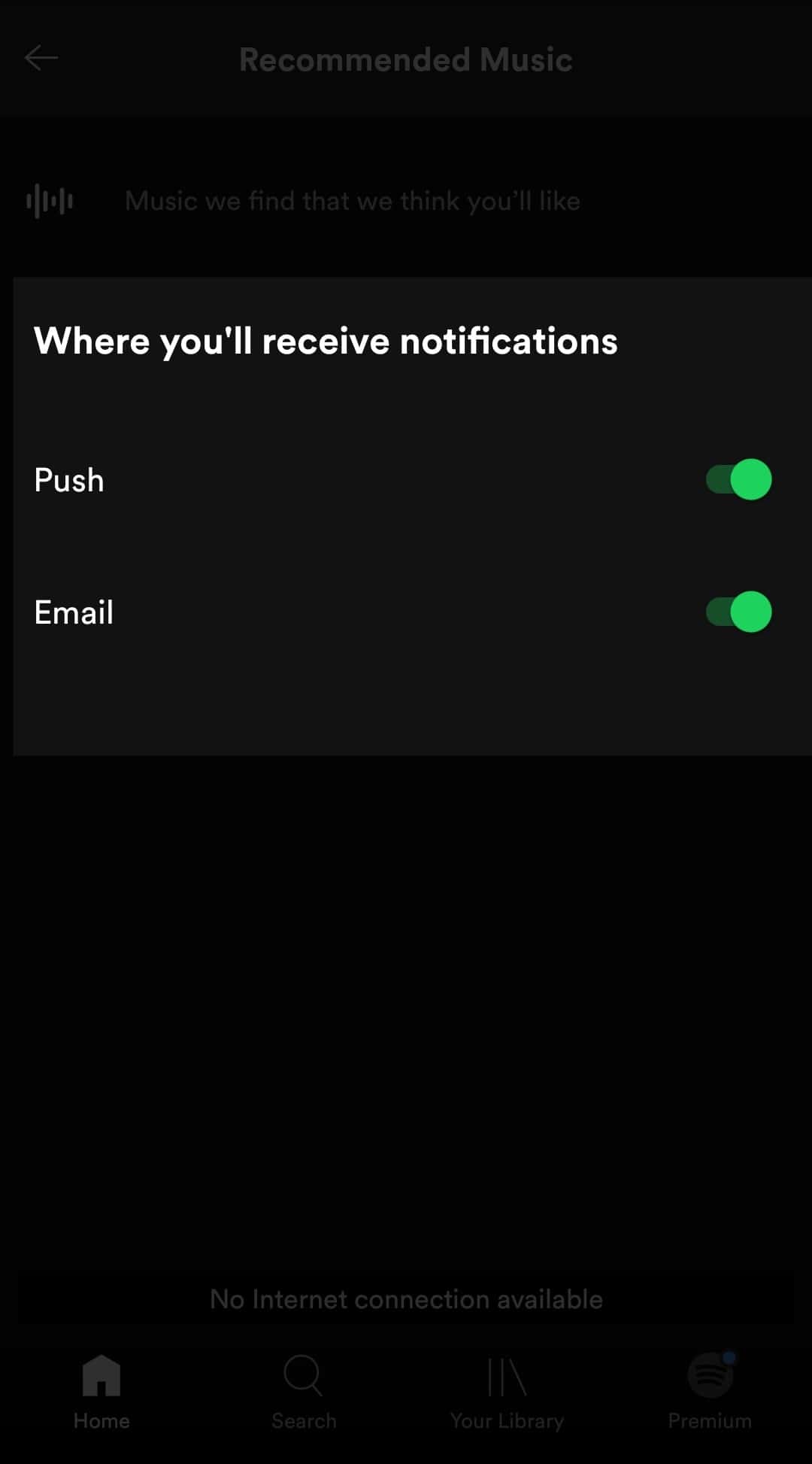 Quickly switch it on and off if you want to get an email notification - Spotify Notify Users through Email