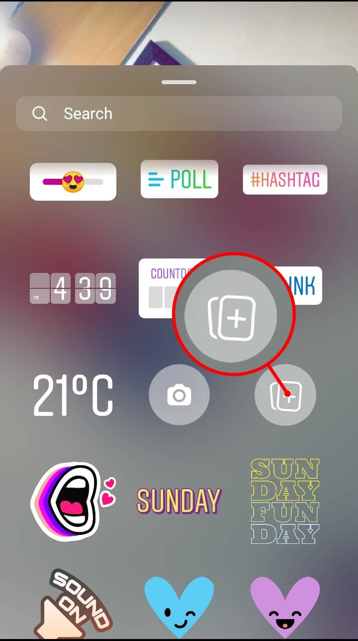 Stories can be accessed by tapping the (+) sign above