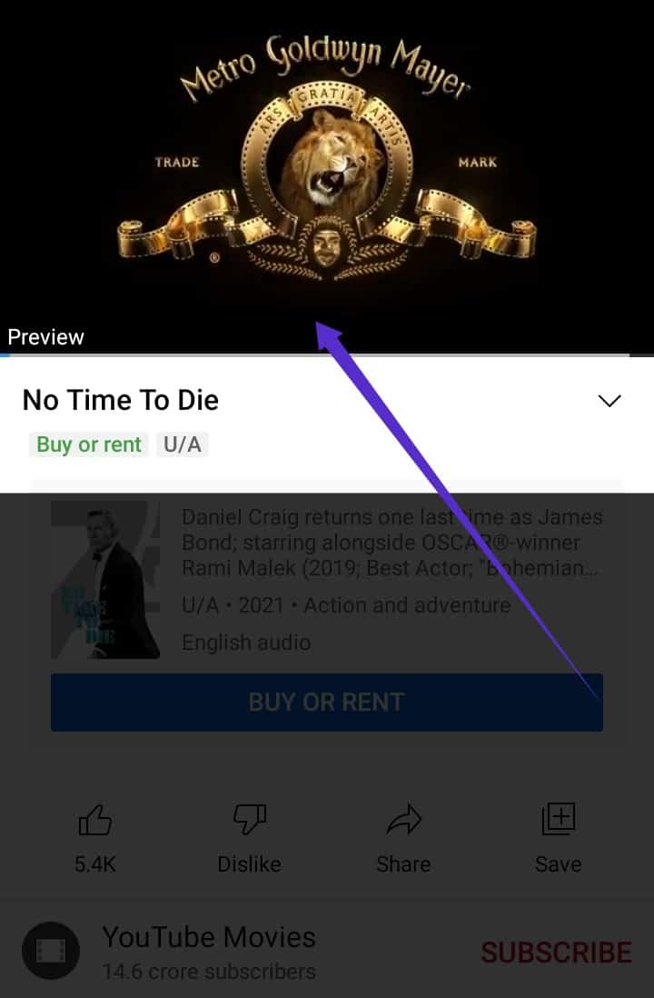 A trailer for the selected film will appear when you click on it - How to Rent Movies from YouTube on Android