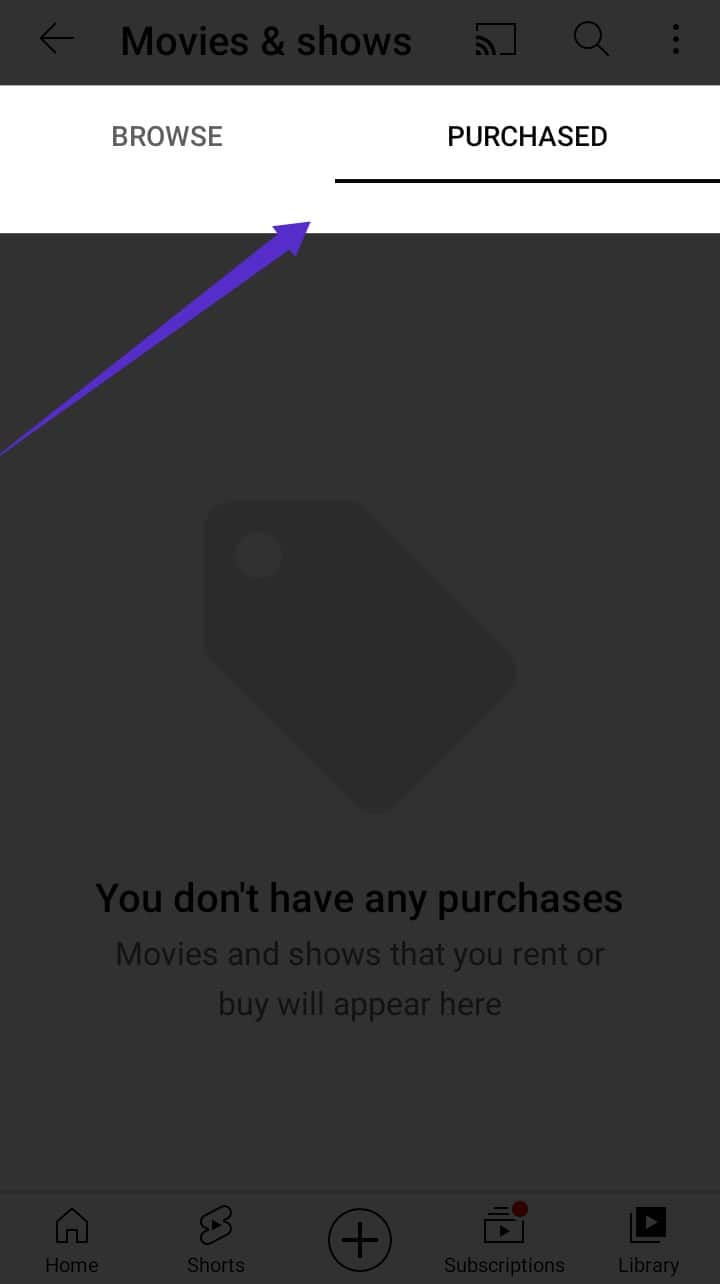 Following this, a page titled browse and purchased will appear - How to Rent Movies from YouTube on Android