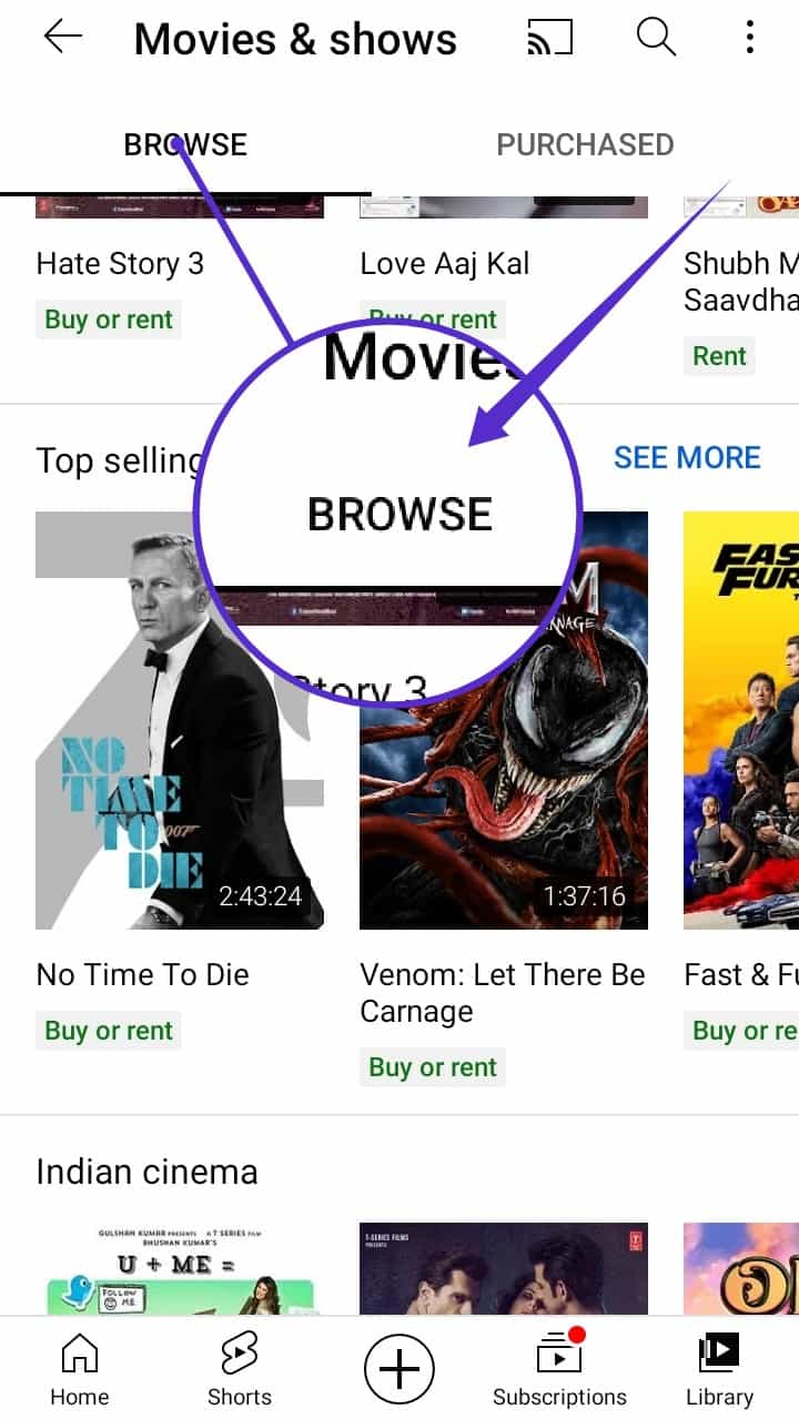 Go to the Browse area and enter the title of the film you wish to rent, or just select from the list below. - How to Rent Movies from YouTube on Android