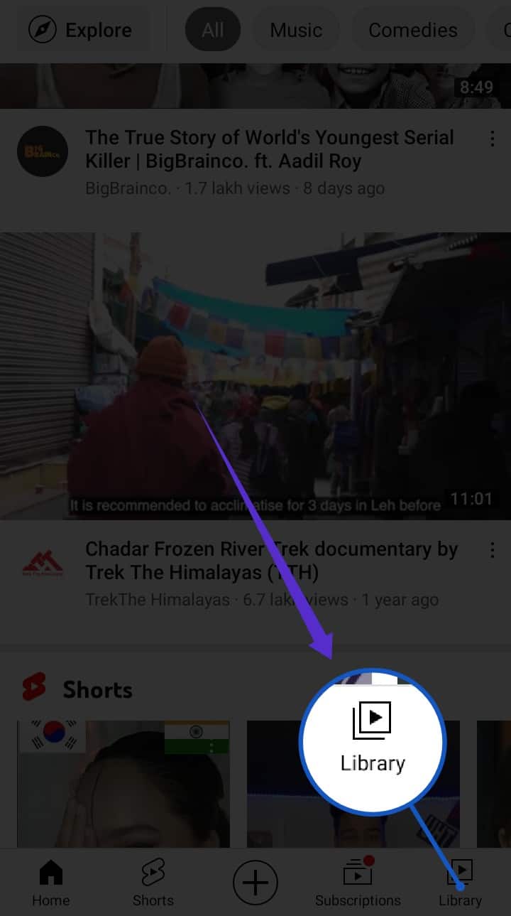 Open YouTube and go to the bottom of the screen. There is a library icon there - How to Rent Movies from YouTube on Android