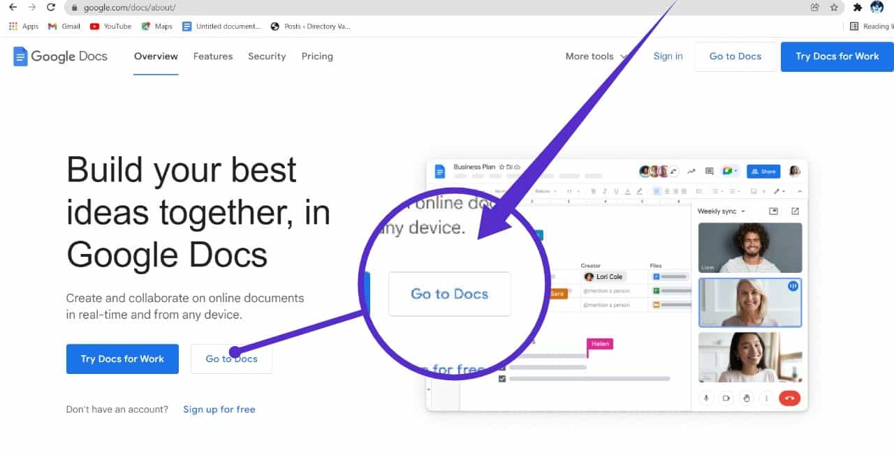 Open a web browser on your computer and go to Google Docs to get started